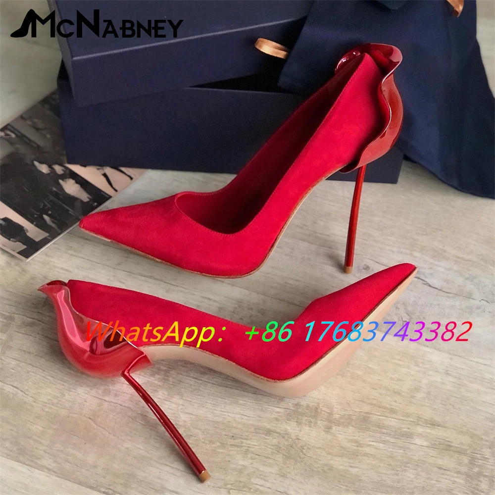 Suede Shallow Pumps Flower Heel Shoes for Women Novelty Design Luxury Slip On Shoes Multicolor Pointed Toe Stiletto High Heels