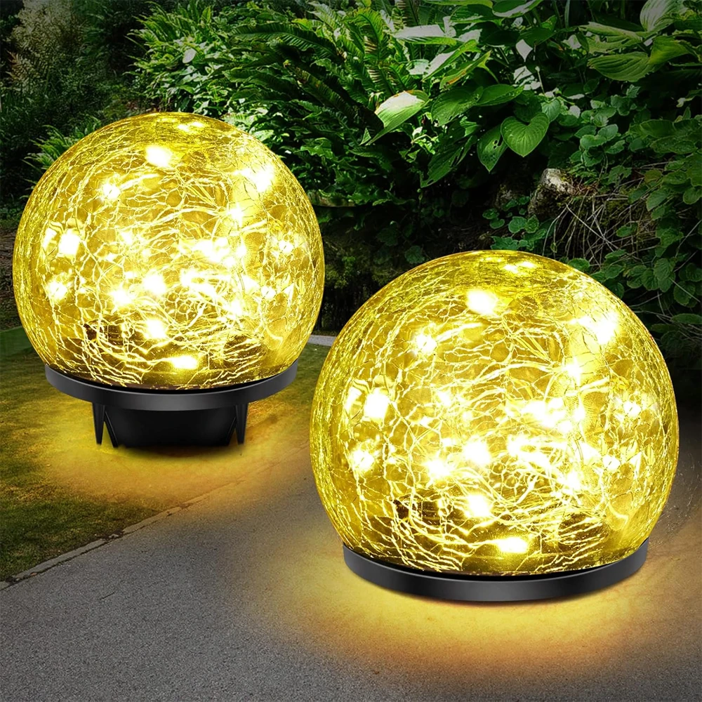 

LED Solar Garden Lights Outdoor, Cracked Glass Solar Globe Ball Lights for Yard Pathway Patio Lawn Decor with IP65 Waterproof