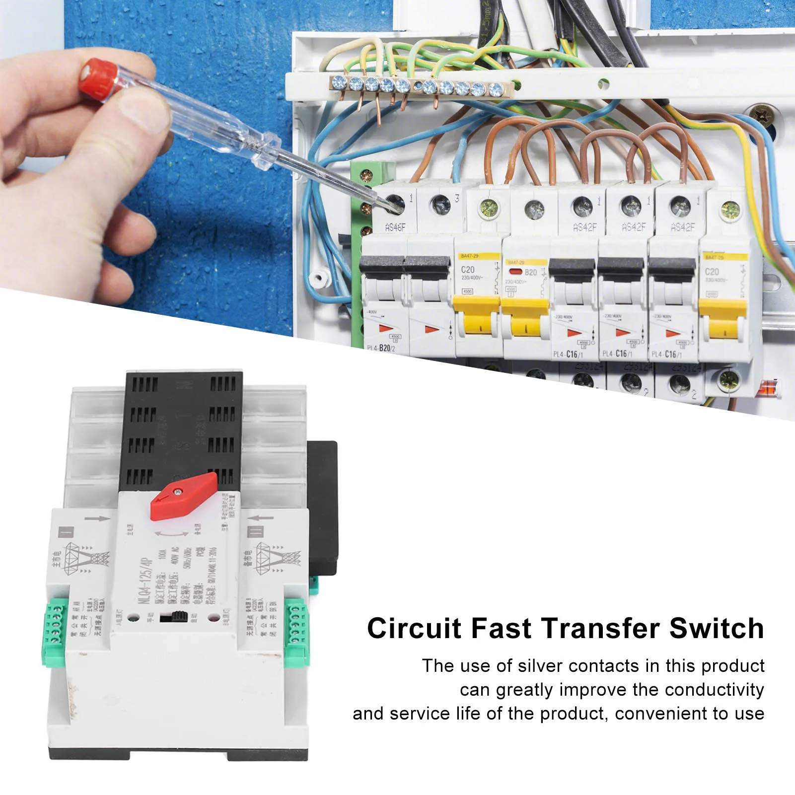 Dual Power Automatic Transfer Millisecond Controller mit Abdeckung NLQ4-125/4P 100A 400V AC Circuit Fast Transfer