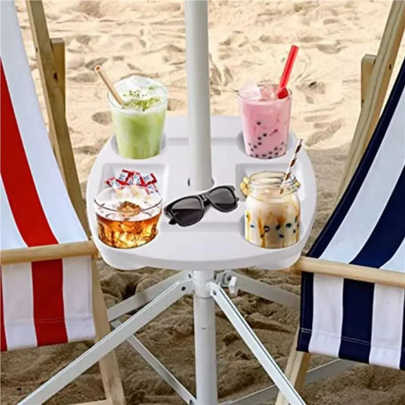 【LAST CHANCE】2X Patio Umbrella Table Tray Outdoor Umbrella Table Tray With 4 Cup Holders Beach Table Umbrella Table Beach Table