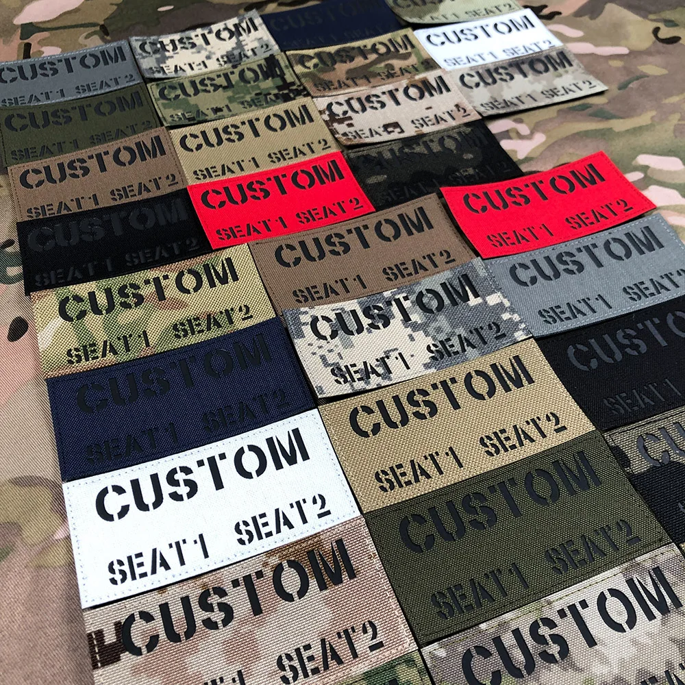 Custom Patch Name Tapes Brand Laser Cutting IR IFF Infrared Reflection  Black Letters Twoline Morale Tactics Military Airsoft