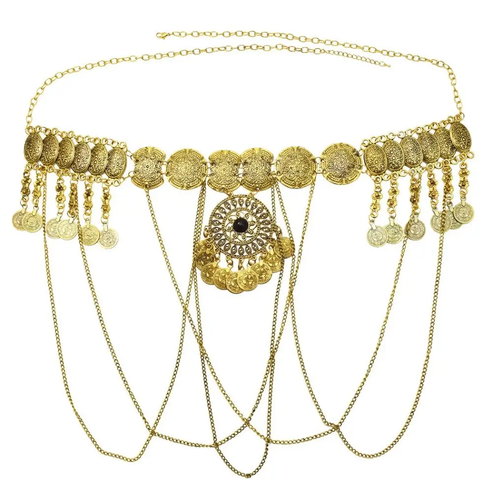 

Coins Bead Ethnic Style Metal Belt Unique All-match Beach Body Chain Dai Style Belts Tassel Women Waist Chain Female