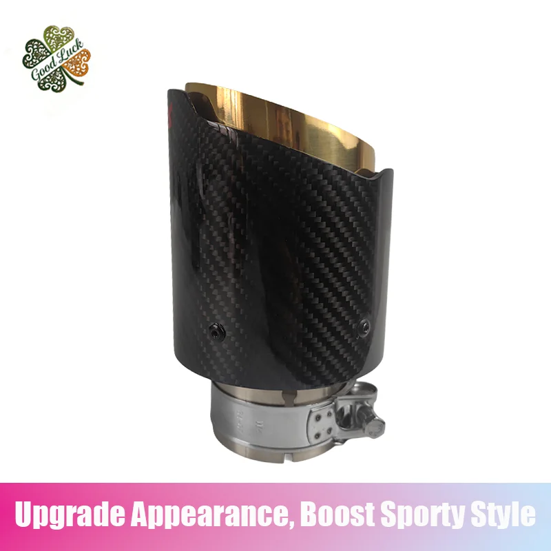 

1PC Golden Carbon Fiber Stainless Steel Car Exhaust Pipe Tail Throat AK Logo Oblique Mouth Muffler for Automotive