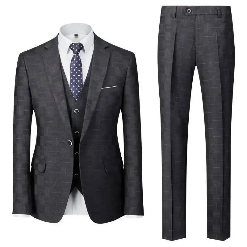 

Suit Men's New Korean Checkered Version Slim Fit Suit Set For Men's Leisure, Enhancing Temperament, Daily Wedding Work