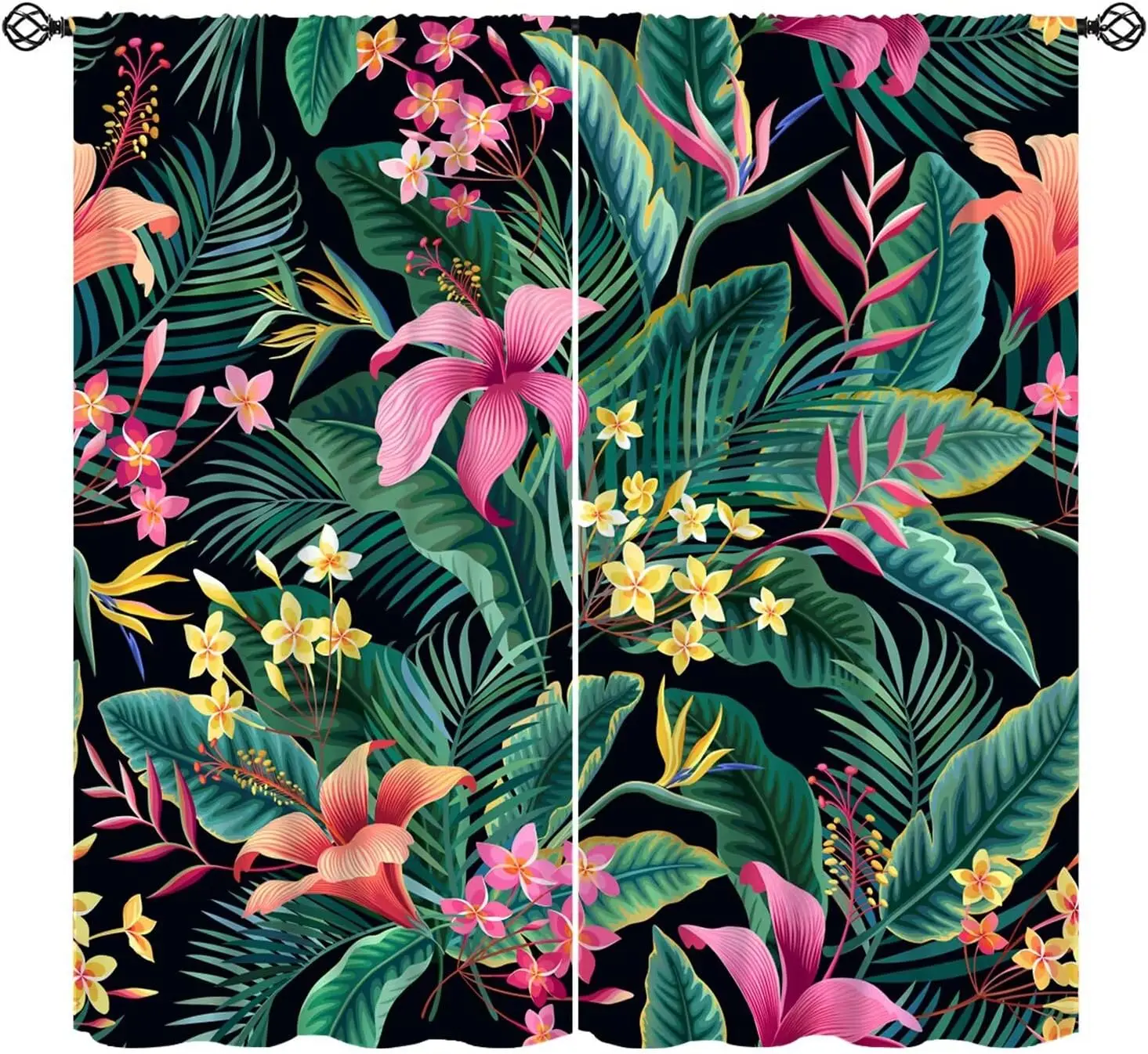 Tropical Leaves Flower Curtains Green Palm Banana Leaf Plant Botanical Jungle Rainforest Nature Modern Window Drapes for Bedroom
