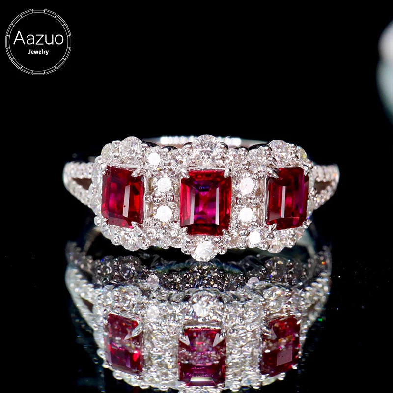 

Aazuo Genuine 18K White Gold Rings For Women Sparkling Ruby Diamonds 1.3ct Rings Simple Style Delicate Trendy Fine Gifts Jewelry