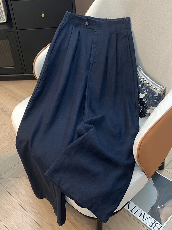 

Loose Wide Leg Linen Pants High Waist Nine Points Straight Cut Sun Protection Women's plus Size Casual Trousers