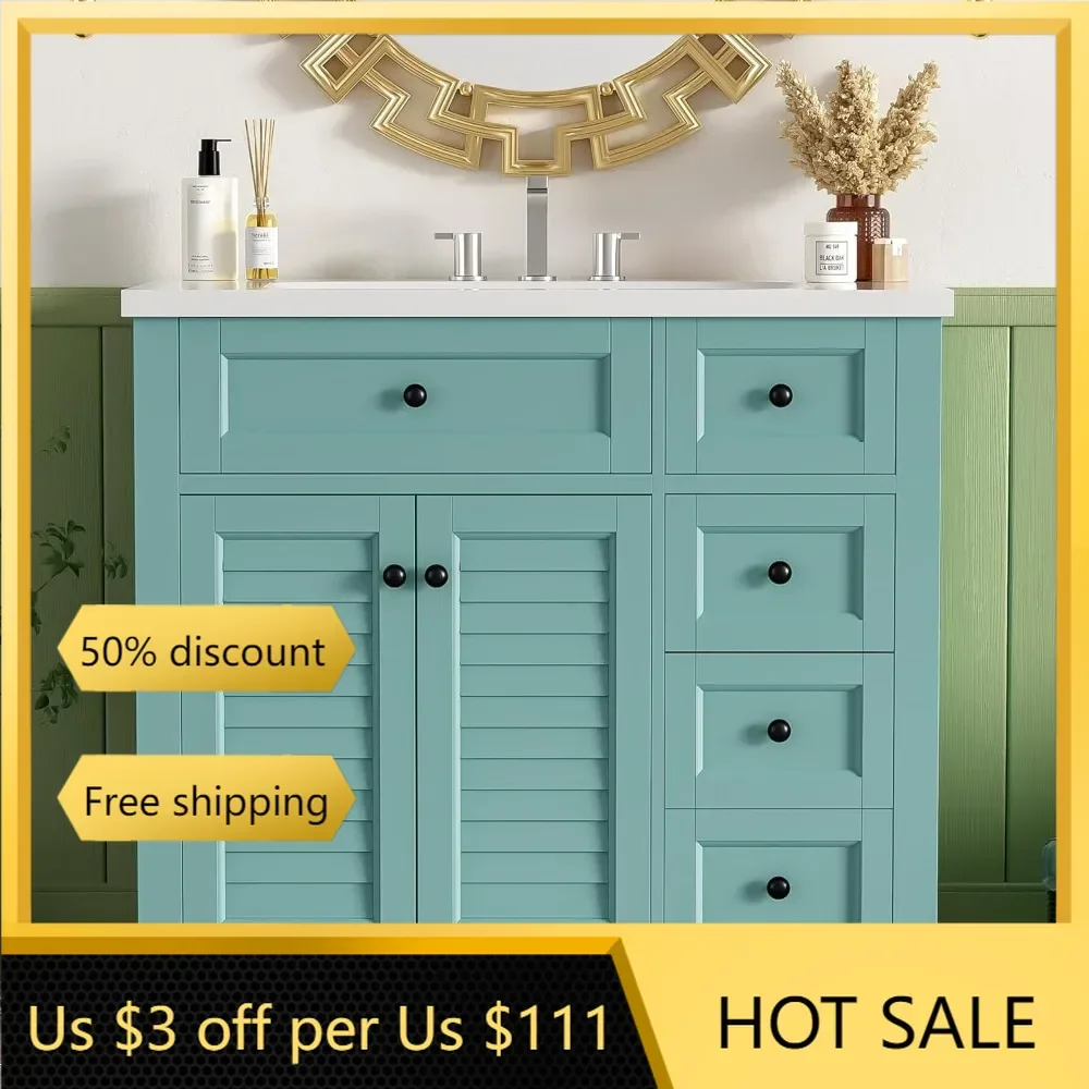 

36" Bathroom Vanity with Sink Combo, Single Sink Freestanding Bathroom Storage Vanity Cabinet with Louvered Doors and Drawers