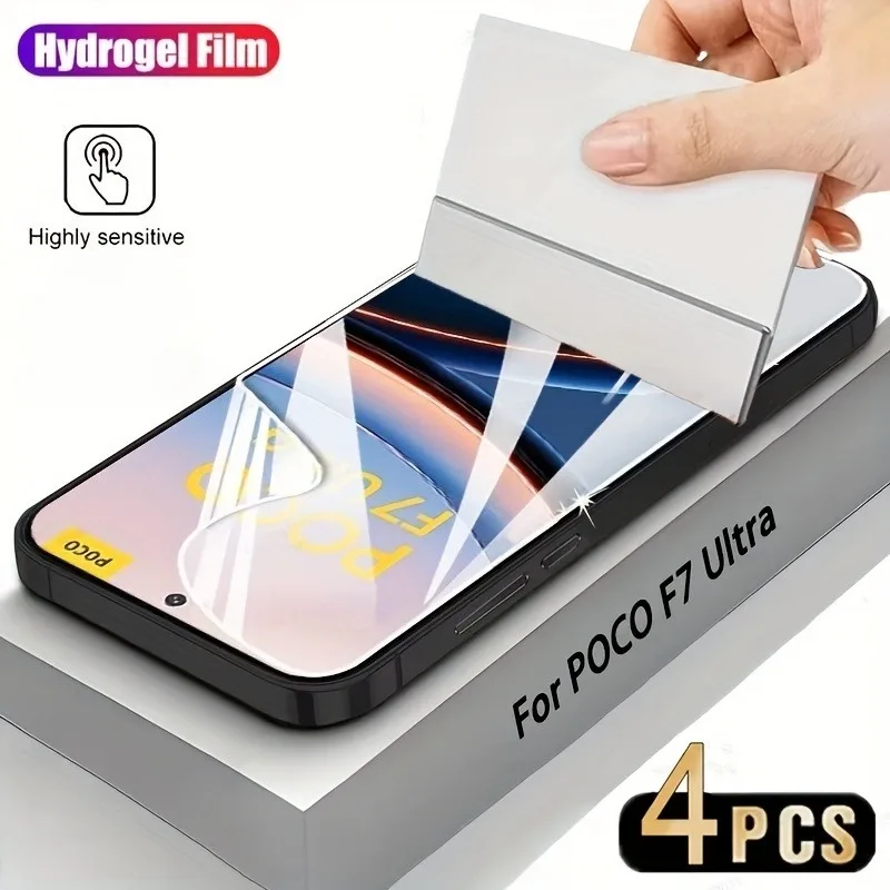 

4 шт., прозрачная гидрогелевая пленка с полным покрытием для Xiaomi Poco F7 Ultra F7 Pro F6 Pro F5 Pro F5 F4 GT F3 GT F2 без пузырьков HD Film