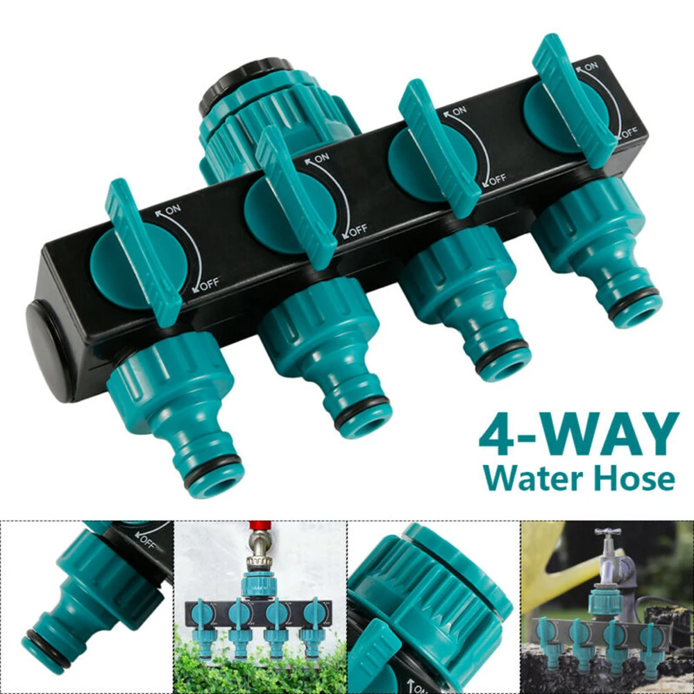 

4 Way Distributor 1/2 Inch Water Tap Converter Garden Hose Faucet Valve Green Plastic Quick Connectors For Irrigation Watering