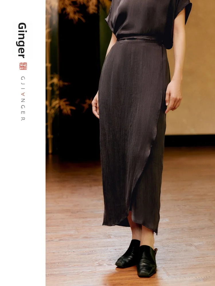 

Original Design Copper Ammonia Silk Half Skirt New Summer Vintage QiangJing Ladies Midi Skirt Comfortable Loose Fit H-Shape