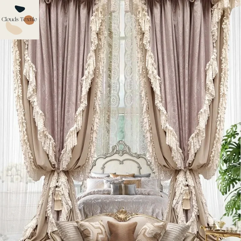 French Court Style Retro Luxury High-end Curtains for Living Dining Room Bedroom Rococo Milk Tea Pink European Velvet American