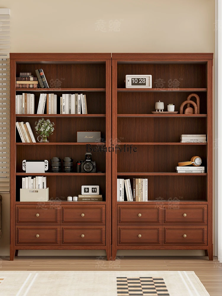 

American Retro Solid Wood High Cabinet Wall-Mounted Home Living Room Study Storage Display Cabinet