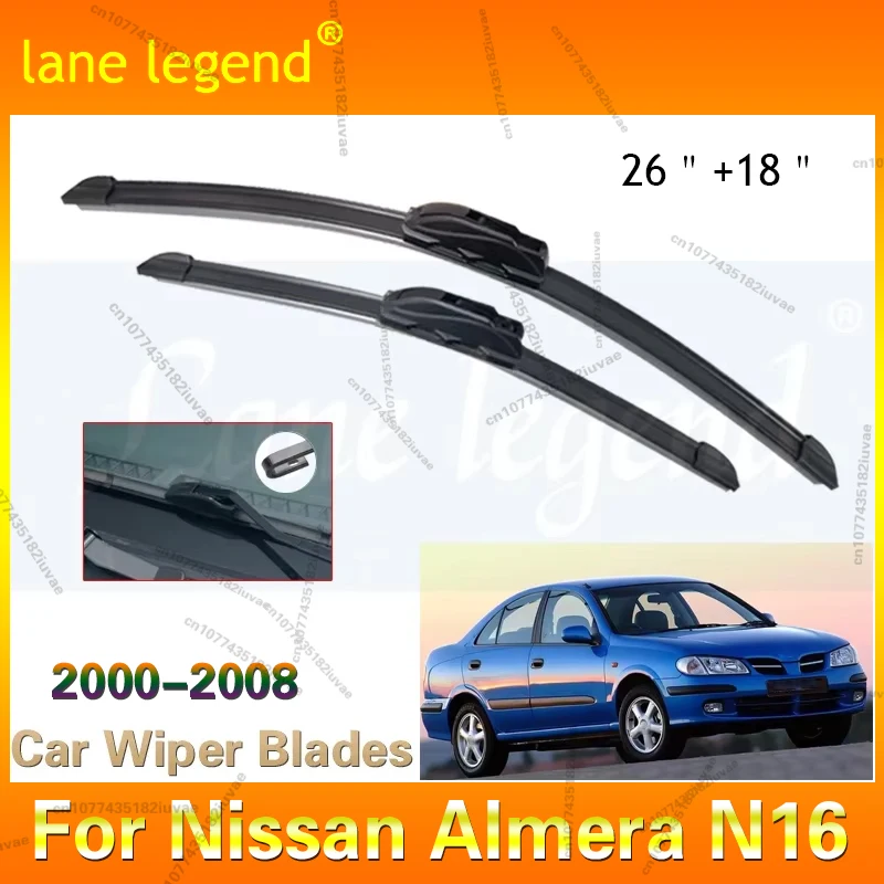 For Nissan Almera N16 Bluebird Sylphy Pulsar 2000~2008 Front Wiper Blades Kit Cutter Car Accessories U J Hook 2004 2005 2006