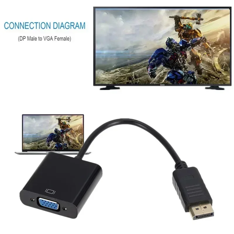 Display Port DP to VGA Adapter Cable Male to Female Converter for PC Computer Laptop HDTV Monitor Projector