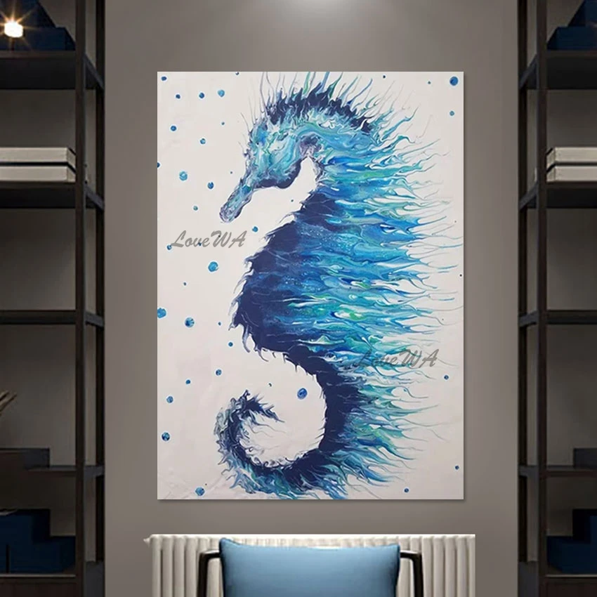 Sea Horse New Design Abstract Animal Oil Painting Wall Decorations For Living Room Modern Art Picture Home Decor Wallpaper