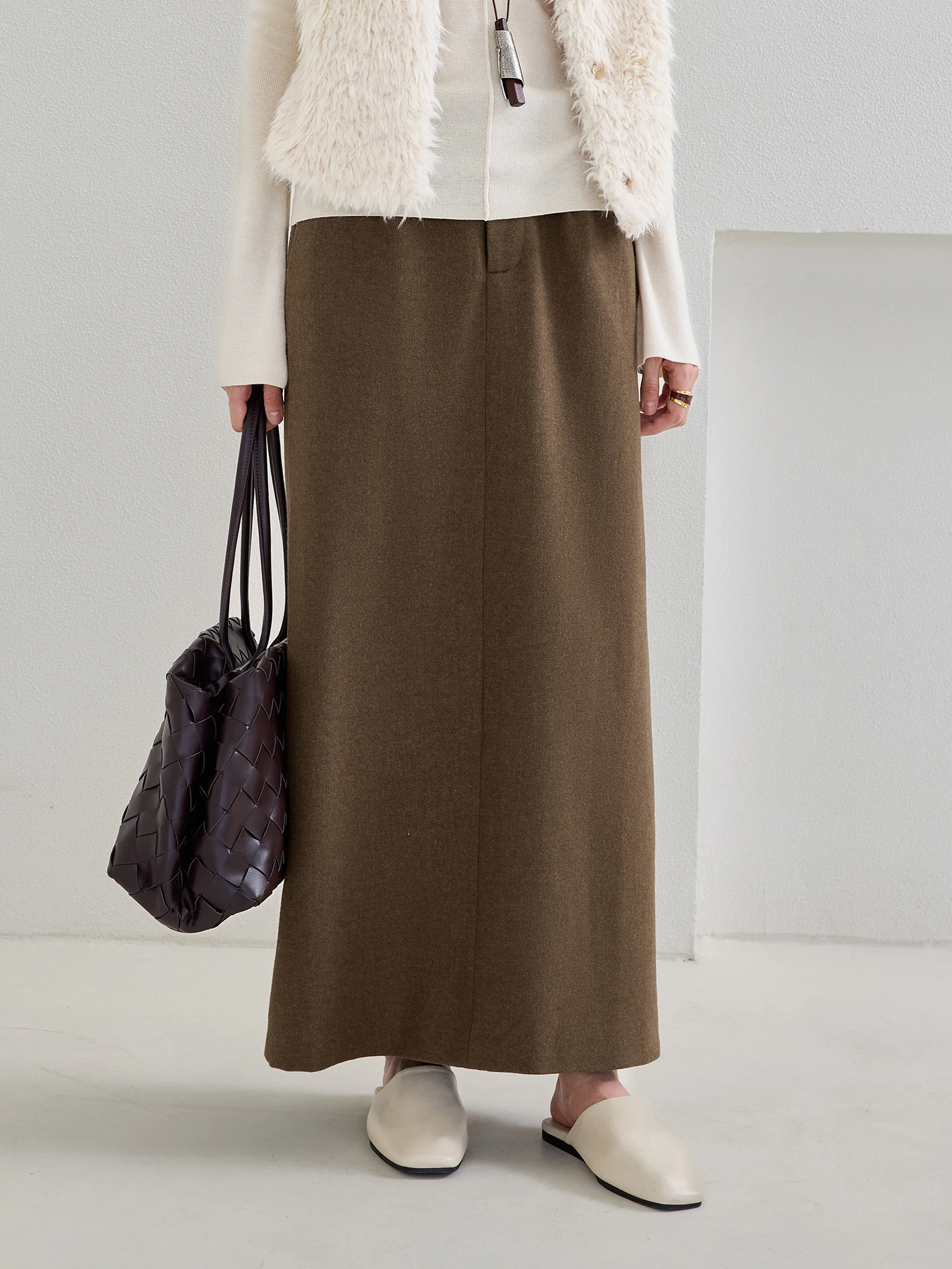 High Waist Woolen  Skirt Women's Autumn Winter Commute Straight Cut Bodycon Skirt Professional Long Skirt Commute Style