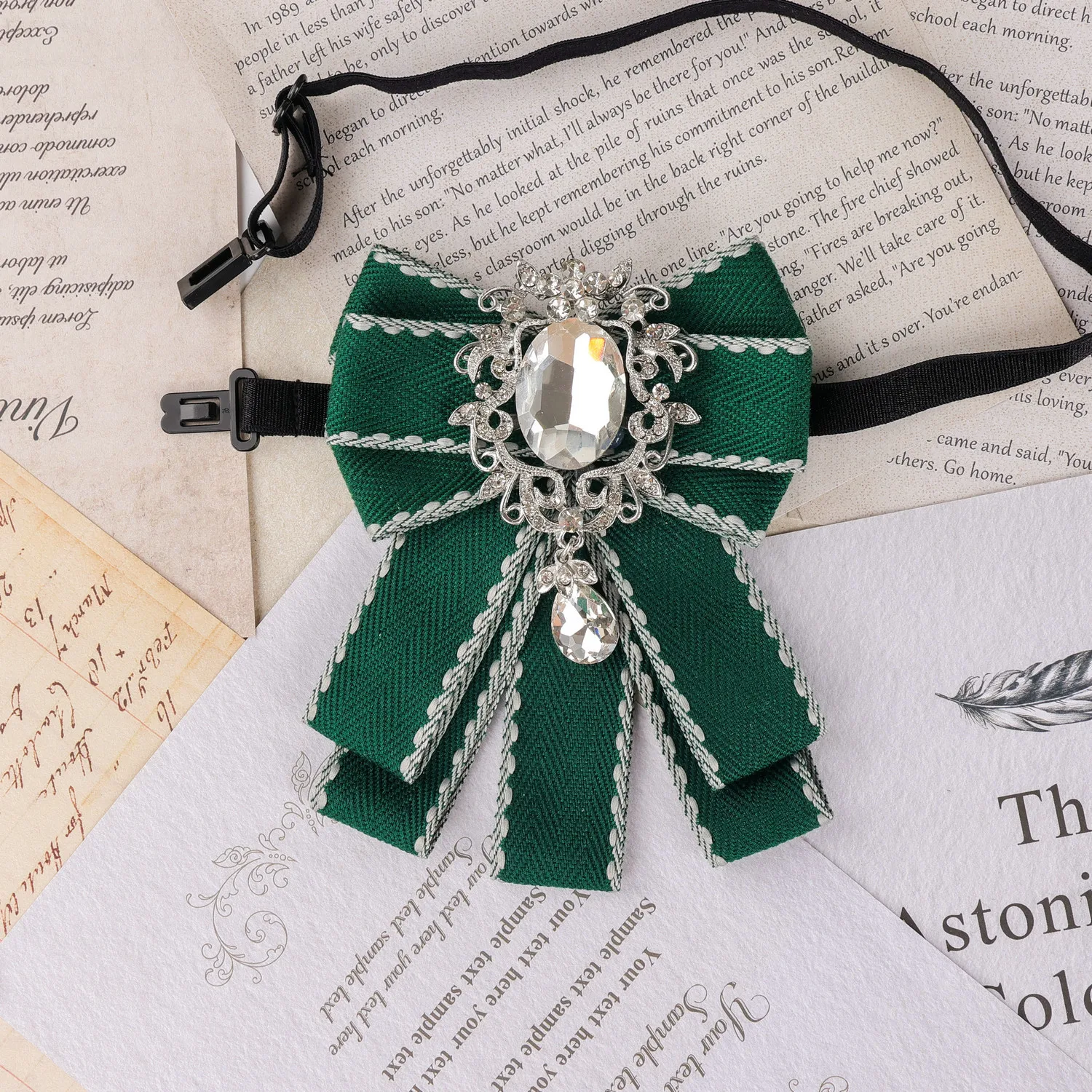 Neue Elegante Koreanische Damen-Schleife, Herren Schwarze Strass-Hemdkragen-Schleife, Mädchen Modische Fliege, Hochzeits- und Party-Krawatte – Detail 8
