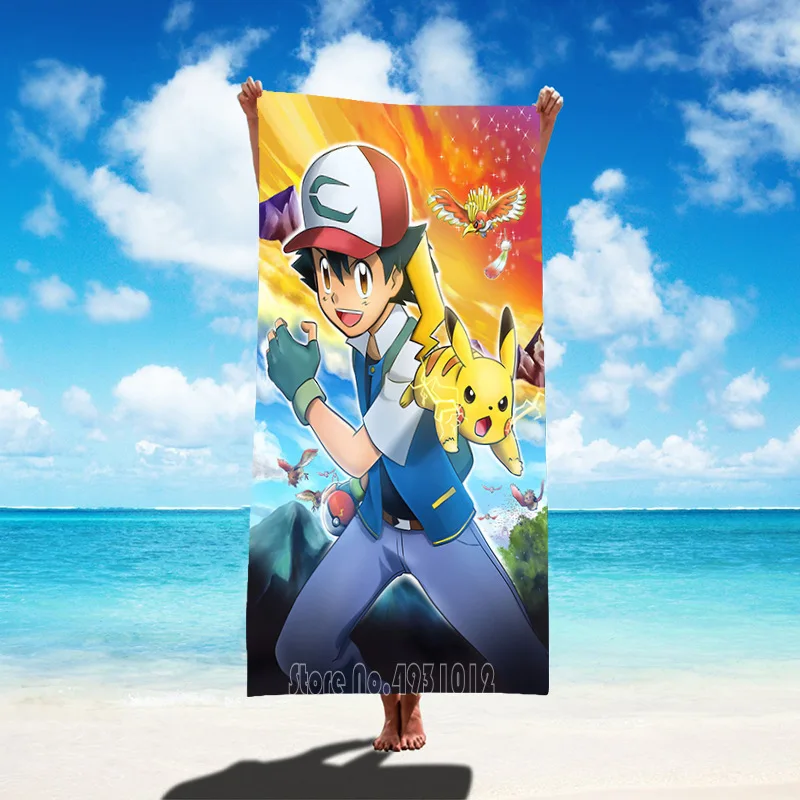 Anime Pikachu Shower Beach Towels Pokemon Bath Towel Microfiber Washcloth 70x140cm 3D Digital Printed Baby Child Kids Gift