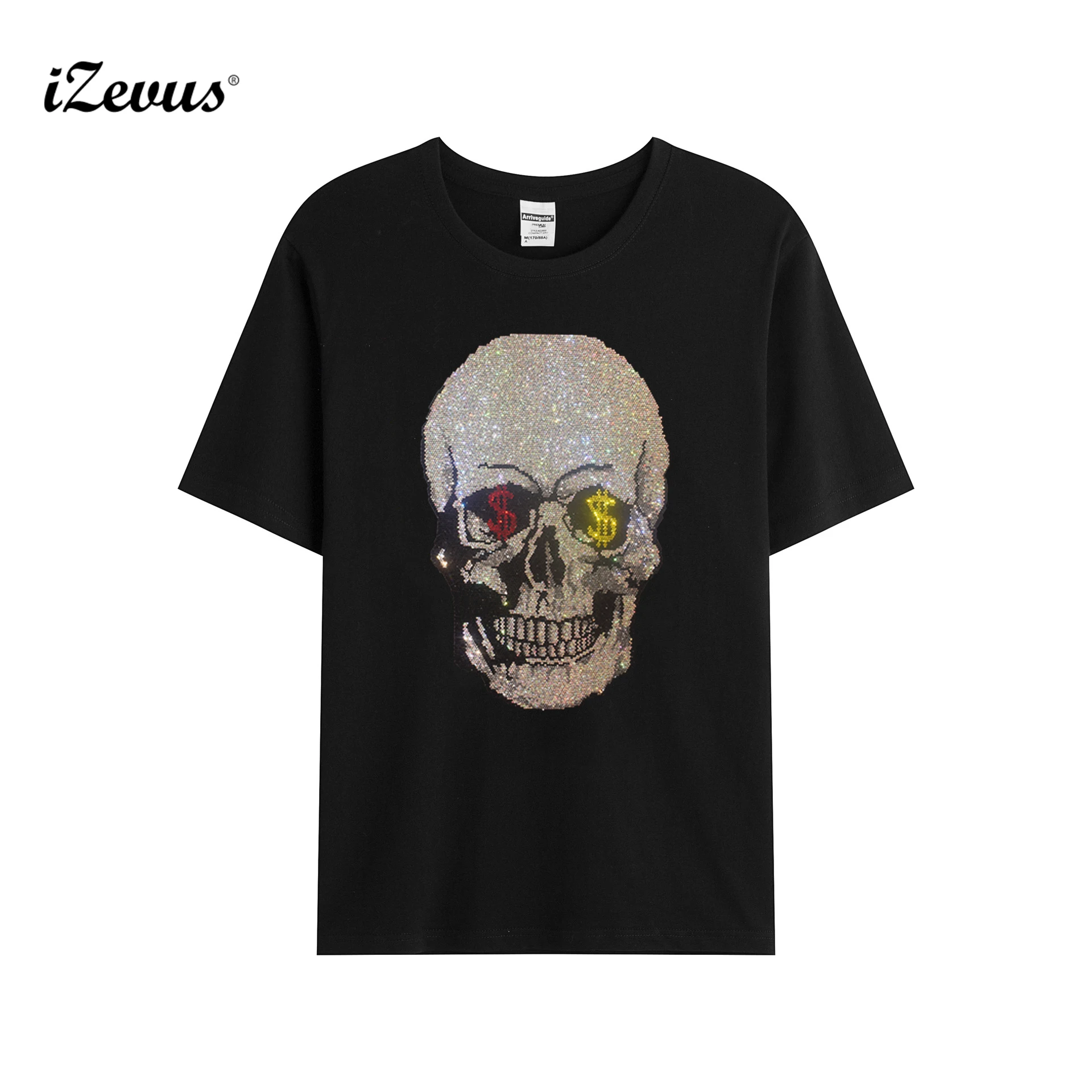 Hot new high-quality men's summer T-shirt new wave of light flash drill skull casual short-sleeved T-shirt