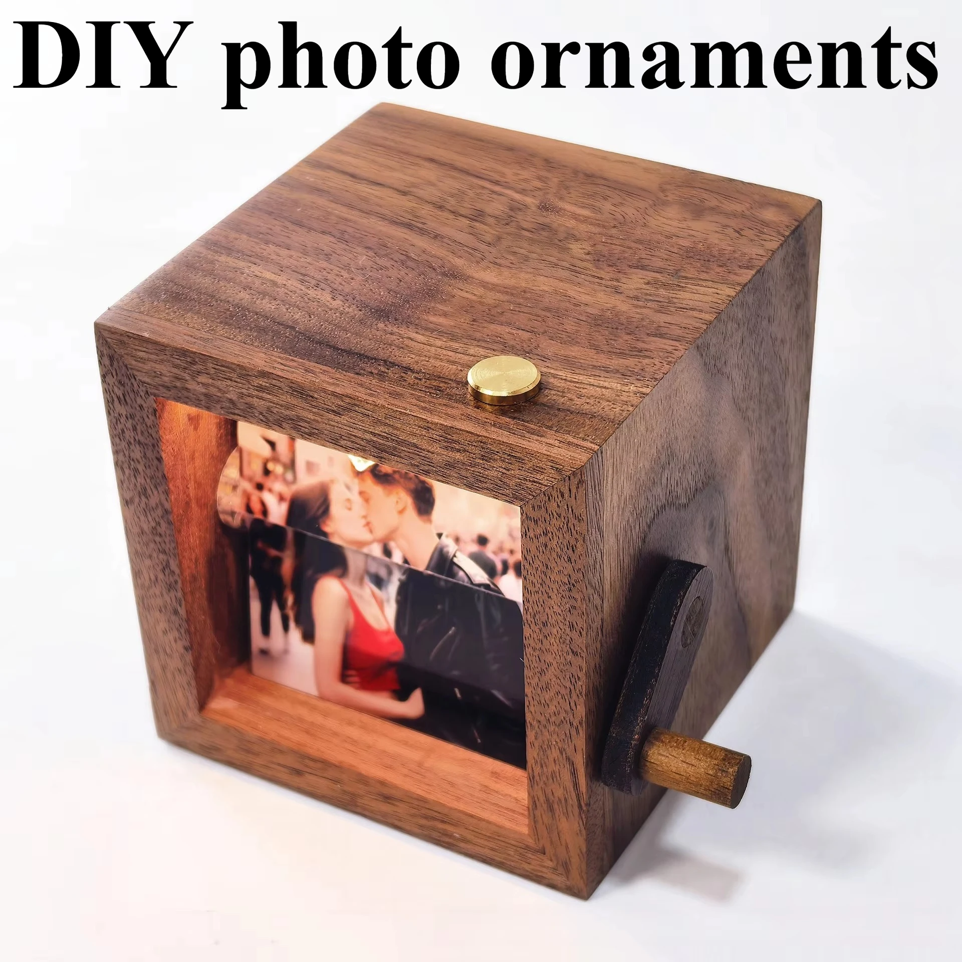 NEW DIY Luminous Wood Hand Cranked Animation Flipping Book Album Photo Machine Wooden Box Decoration Creative Gift