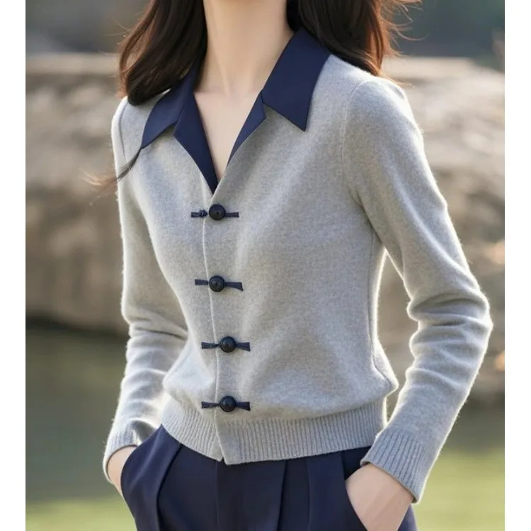 Autumn Winter New Style High End Personality Right Shoulder Meat Covering Open Cardigan Knitted Top Women's National Style Bu...