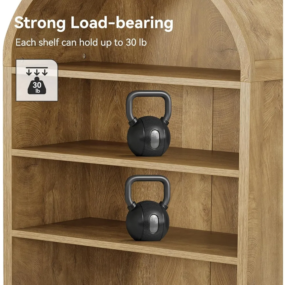 خزانة كتب مقوسة بطول 70.9 بوصة، رف كتب من 8 طبقات مع أبواب وأرفف قابلة للتعديل، خزانة كتب كبيرة للمزرعة للعيش