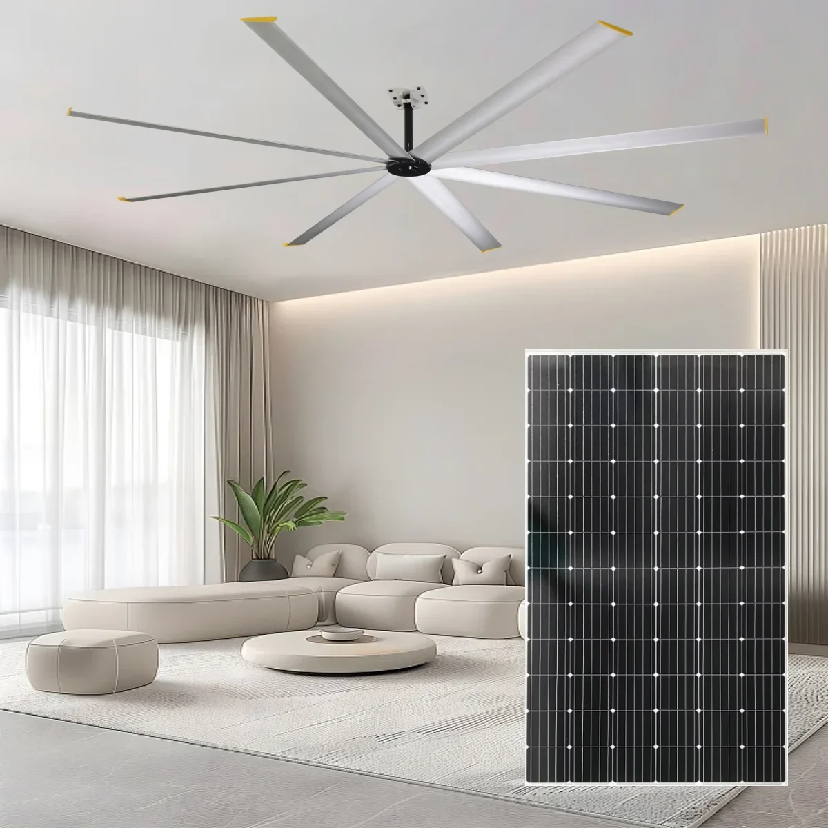 

Factory Manufacturer Solar HVLS Ceiling Fan Day Night Ventilation Solar Fans for Greenhouse Warehouse Livestock Industrial Fans