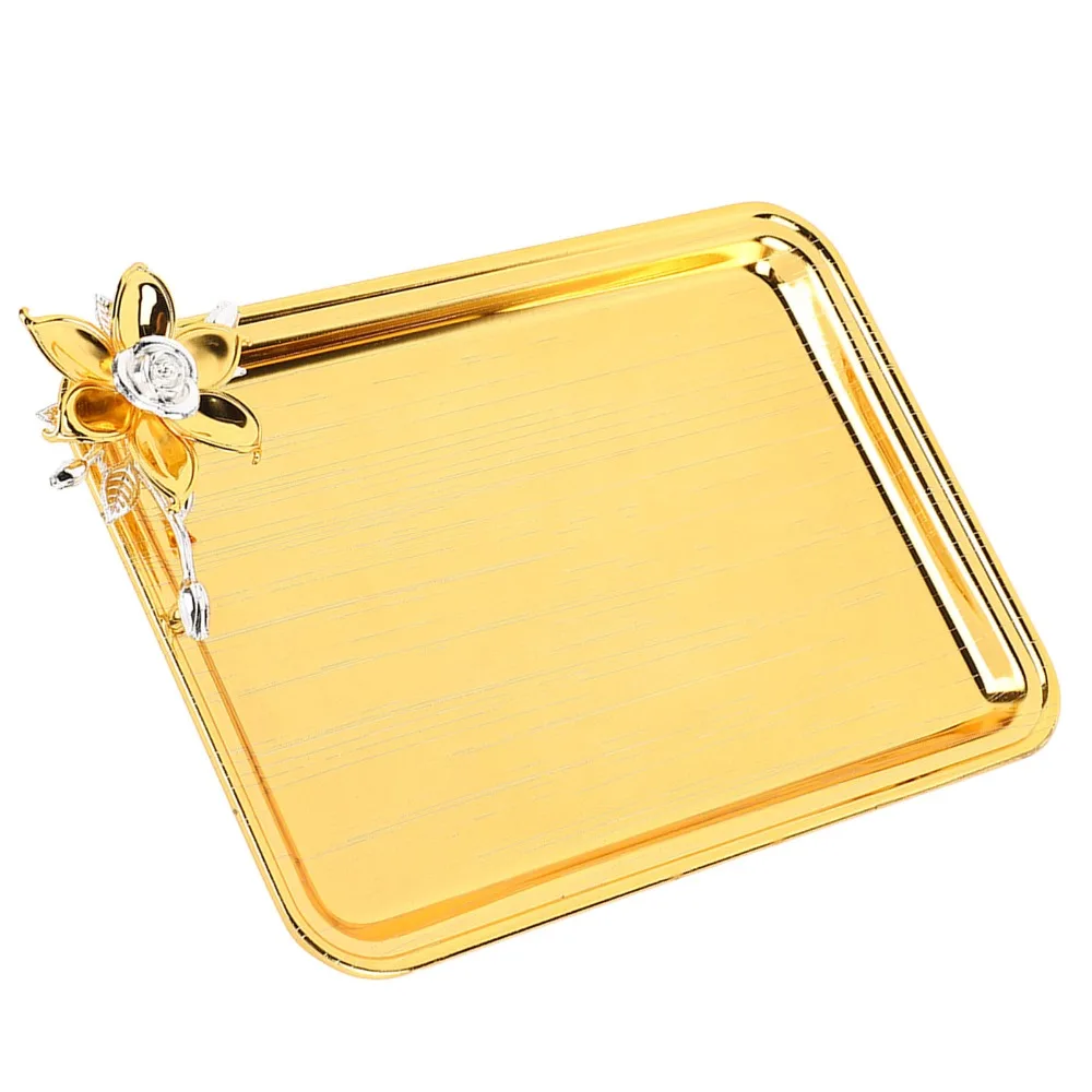 2pcs European Table Serving Tray Floral Decor Light Luxury Food Service Tray Alloy Rectangular Rectangular Serving Tray For KTV view 3