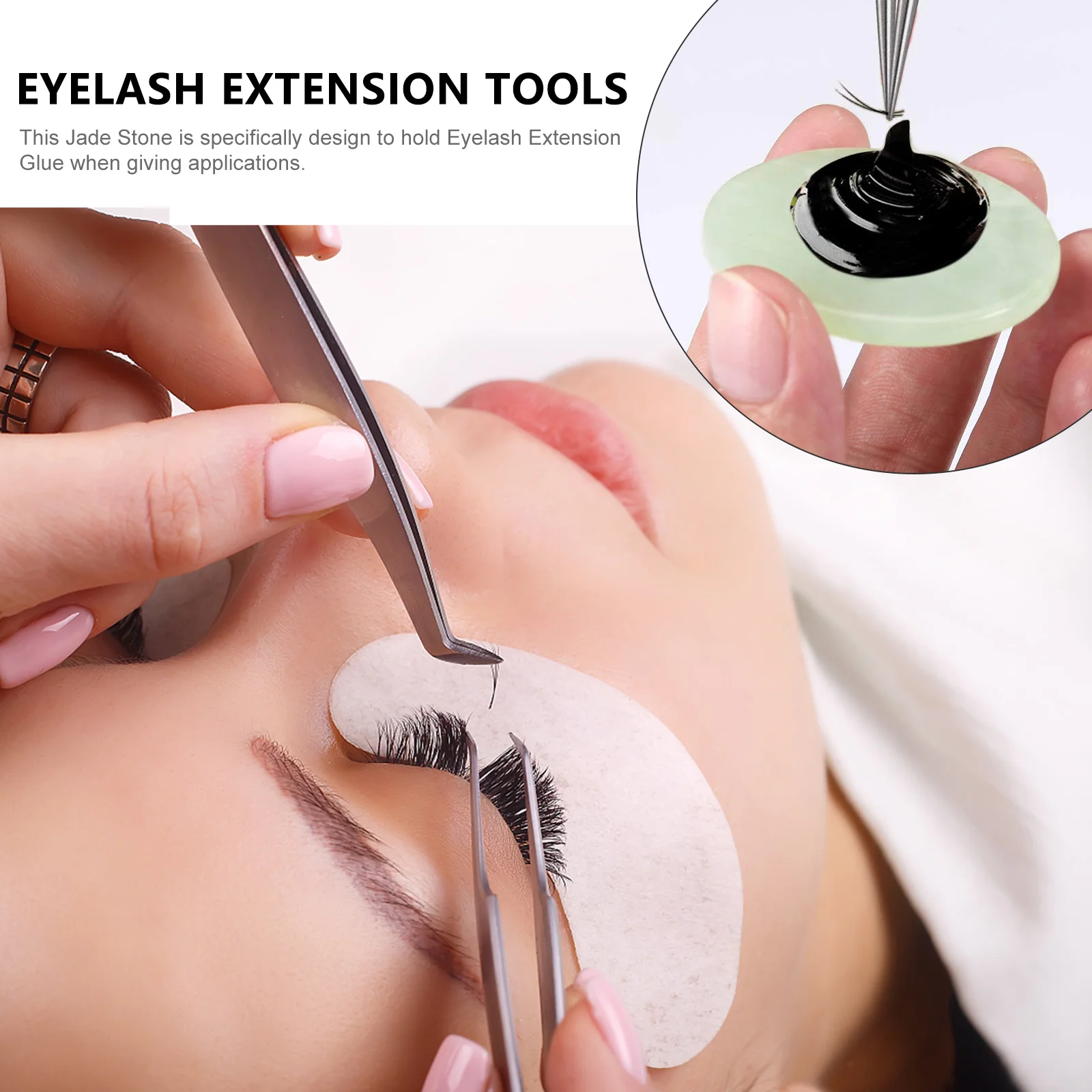 Paleta de piedra de Jade para extensión de pestañas, soporte de pegamento para pestañas reutilizable suave y sin arañazos, suministros de herramientas de extensión, 10 Uds.
