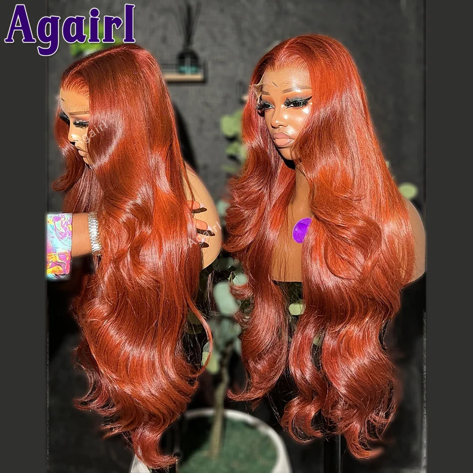 

13x4 13x6 Ginger Orange Lace Frontal Human Hair Wigs Transparent 6X4 Lace Closure Body Wave Wig 200 Density PrePlucked For Women