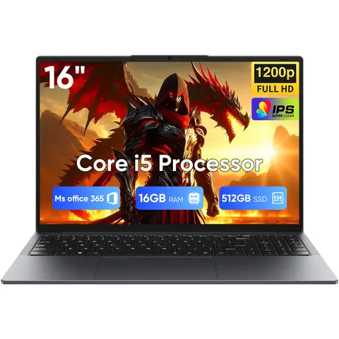16" Laptop Computer Intel Core i5 Processor Win11 Pro Laptop 16GB RAM 512GB SSD 1920 x 1200 16:10 Display  with Backlit Keyboard