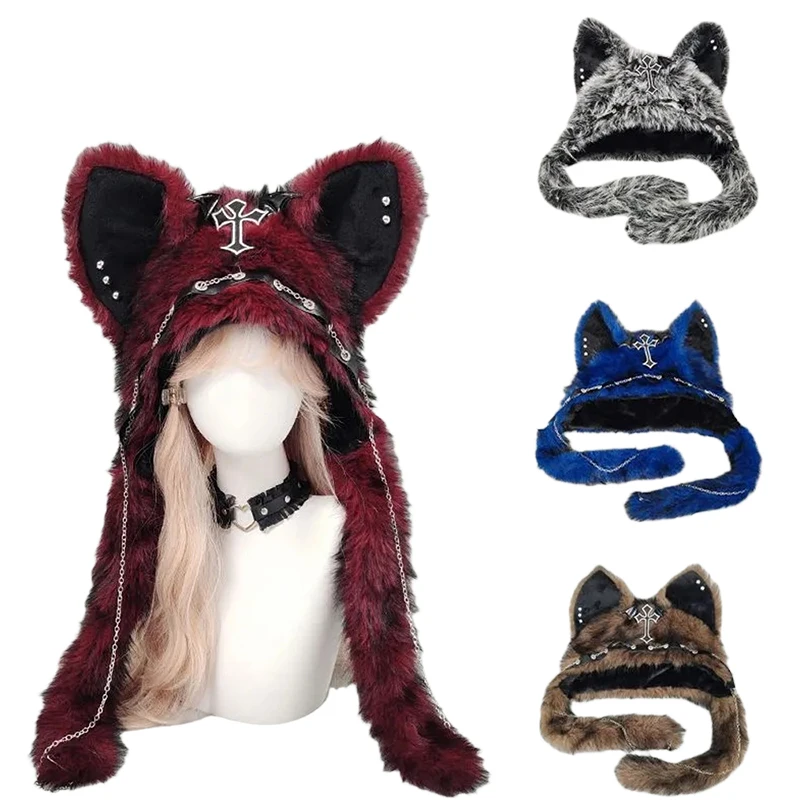 

Subcultural Cat Ear Hat Dark Punk Rock Autumn Winter Warm Plush Cap Carnival Party Costume Accessories