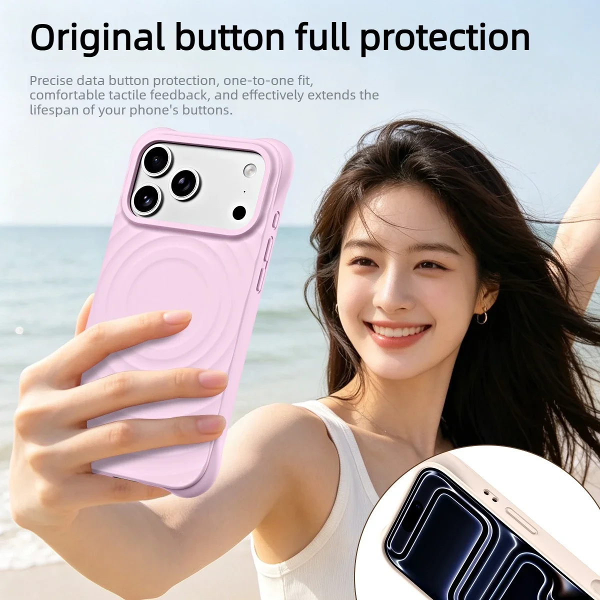 

Solid Color Simple Liquid Silicone Magnetic Phone Case, Wave Texture Shockproof Cover for iPhone 17 Pro Max