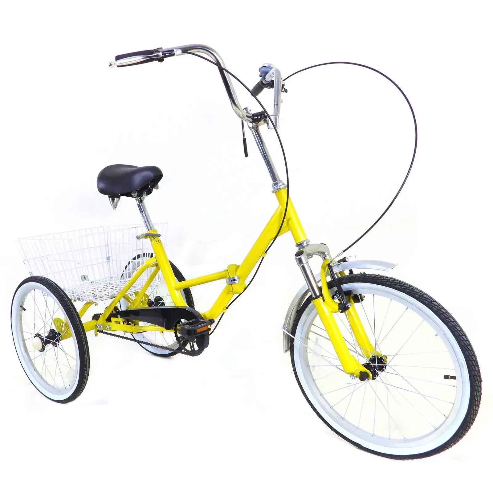 20In Folding Adult Tricycle 3-Wheel Bike Single Speed Trike Bicycle with Basket