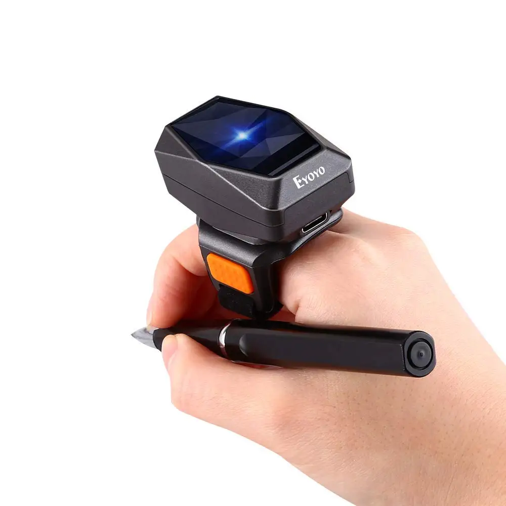 Eyoyo EY-016 Finger Ring Barcode Scanner Mini Wearable 3-in-1 Connection Bluetooth Scanner, Screen Scanning 1D&2D QR PDF417 Data Matrix Image Bar Code Reader, Compatible with iPad, Phone, Laptop, PC
