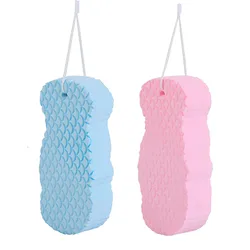Exfoliating Bath Sponge 2Pcs,3D Shower Brush with Sticky Hook,Spongelle for Baby, Kids, Adults