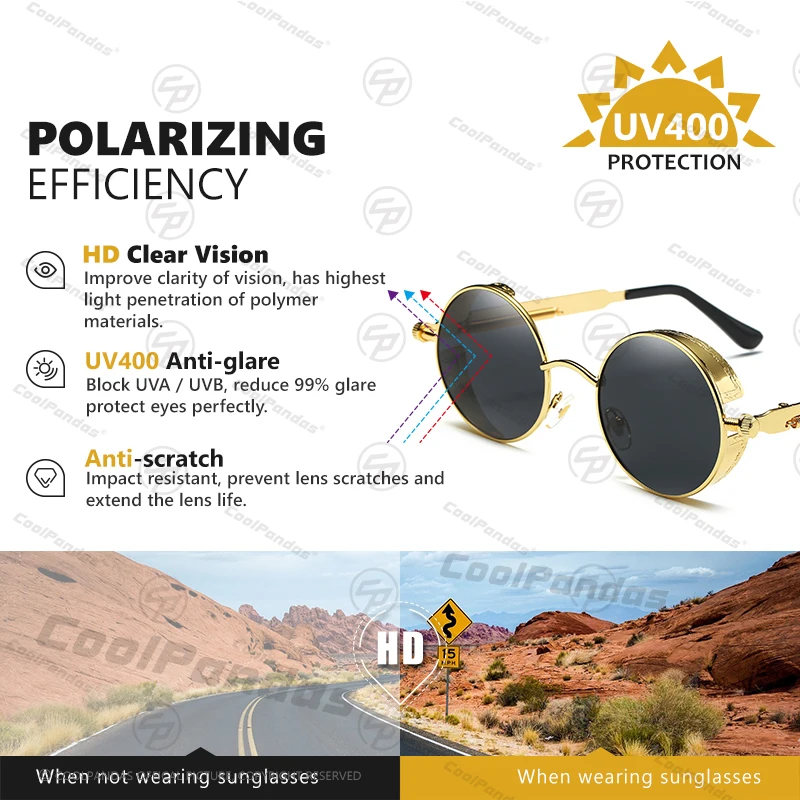 CoolPandas Vintage Steampunk Round Sunglasses Polarized Men Classic Retro Mirror Lens Glasses For Women Trendy Shades Unisex