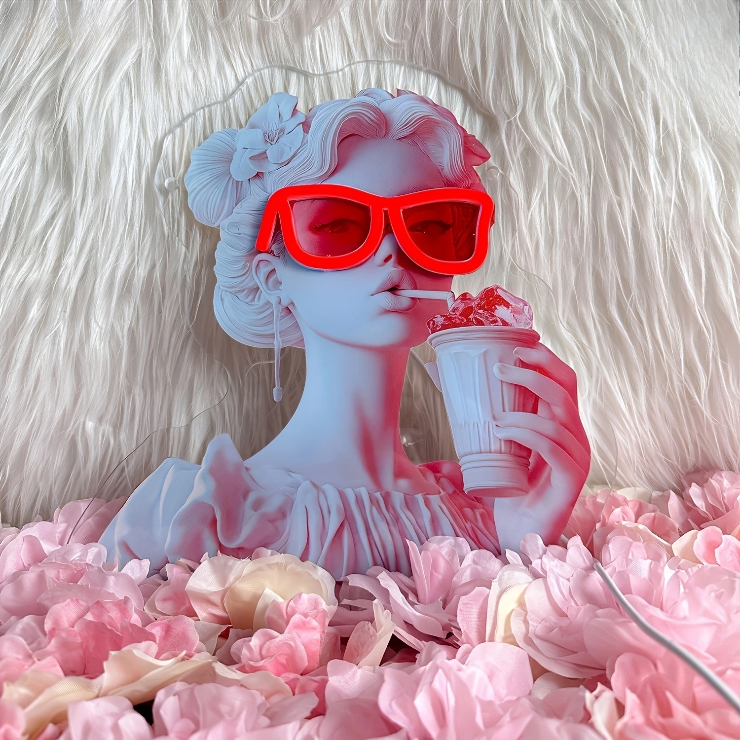 Statue Woman Neon Sign Drinking Beverage Neon Light Sign Funny Dimmable USB Powered for Bedroom Room Bar Holiday Party Pub Decor