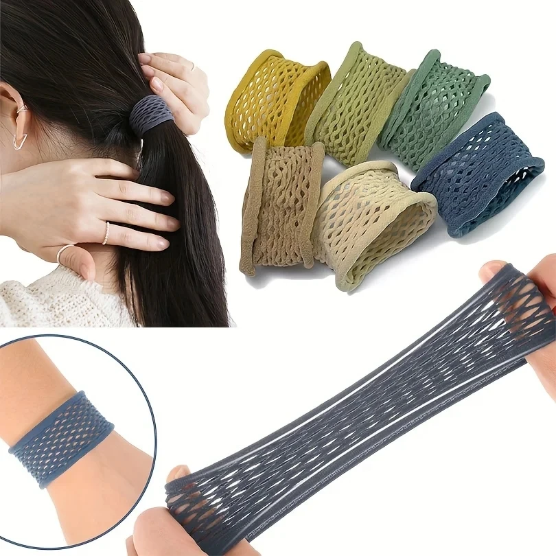 6Pcs/Set High Elastic Mesh Towel Hair Loop Gumki do włosów Bezszwowe gumki Hollow Fishnet Pierścień do włosów do wiązania włosów Sznur Nakrycia głowy