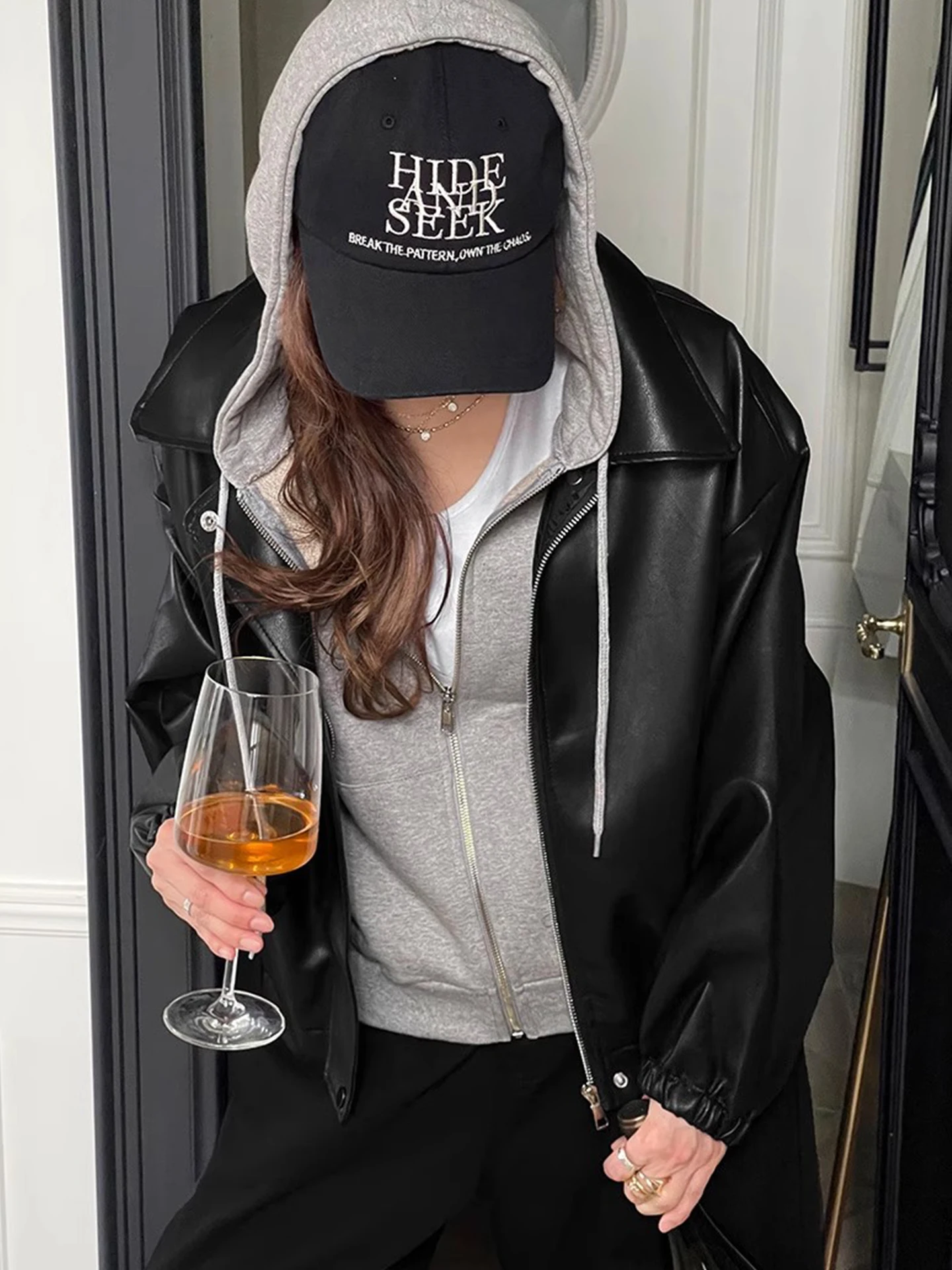 Giacca da motociclista in pelle PU premium da donna, con cerniera, stile vintage, casual, vestibilità ampia, maniche lunghe, novità invernale