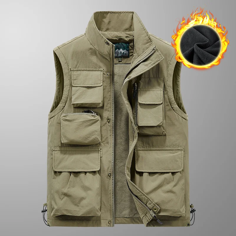 Men\'s Waistcoat Camping Jackets Sports Vest Outdoors Zip Sleeve Male Coat Clothing Vests Tactical Work Sleeveless Winter Best