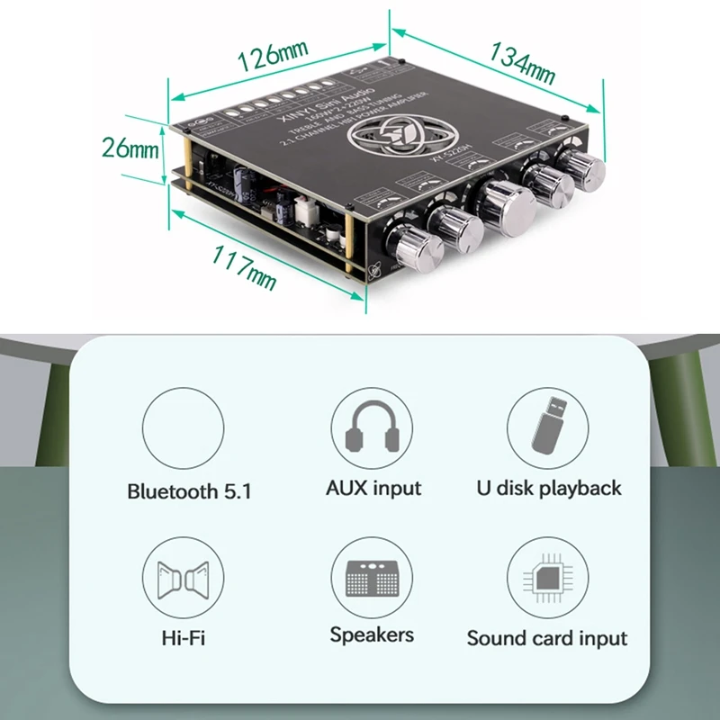 XY-S220H 160Wx2+220W Leistungsverstärkerplatine TDA7498 2.1 Zweikanaliges Bluetooth-kompatibles 5.1-Subwoofer-Modul