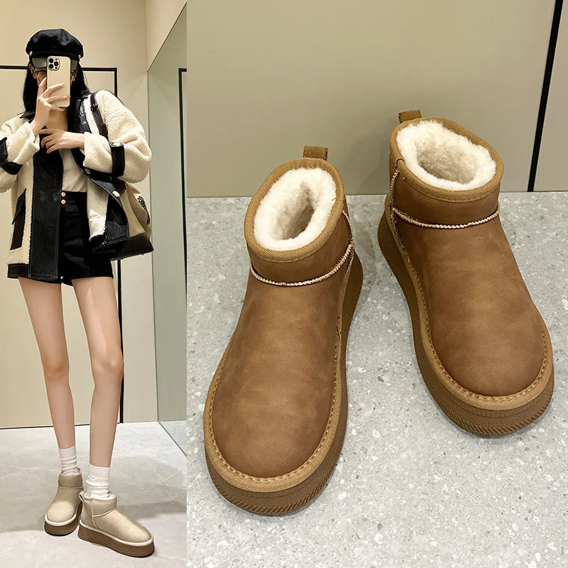 Women's Snow Boots Genuine Leather 2024 New Women's Winter Boots Thick-soled Fashionable Warm Flat Women's Ankle Boots