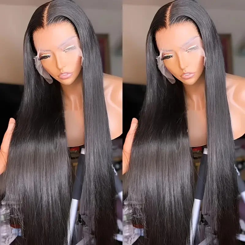 180% Density Straight 13x6 HD Transparent Lace Frontal Wig 30 34 Inch 13x4 Lace Front Human Hair Wigs Pre Plucked Wigs On Sale