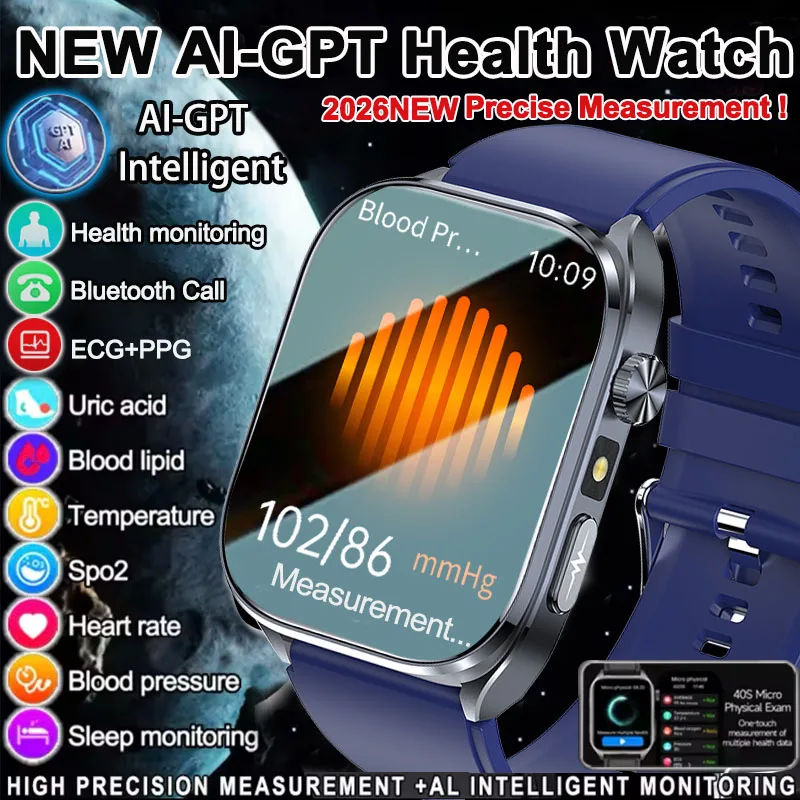 2026 신형 AI-GPT 진단 ECG+PPG 건강 스마트워치 남성용 혈압 지질 요산 지능형 Q&A 건강 스마트 팔찌 남성용