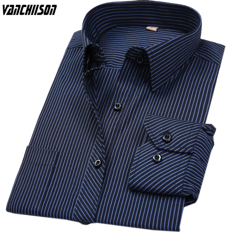 

Male Casual Shirt for Spring Summer Plus Size 5XL 6XL 7XL 8XL 9XL 100kg 135KG Big Men Giant Stripes Navy Office Vintage 00493