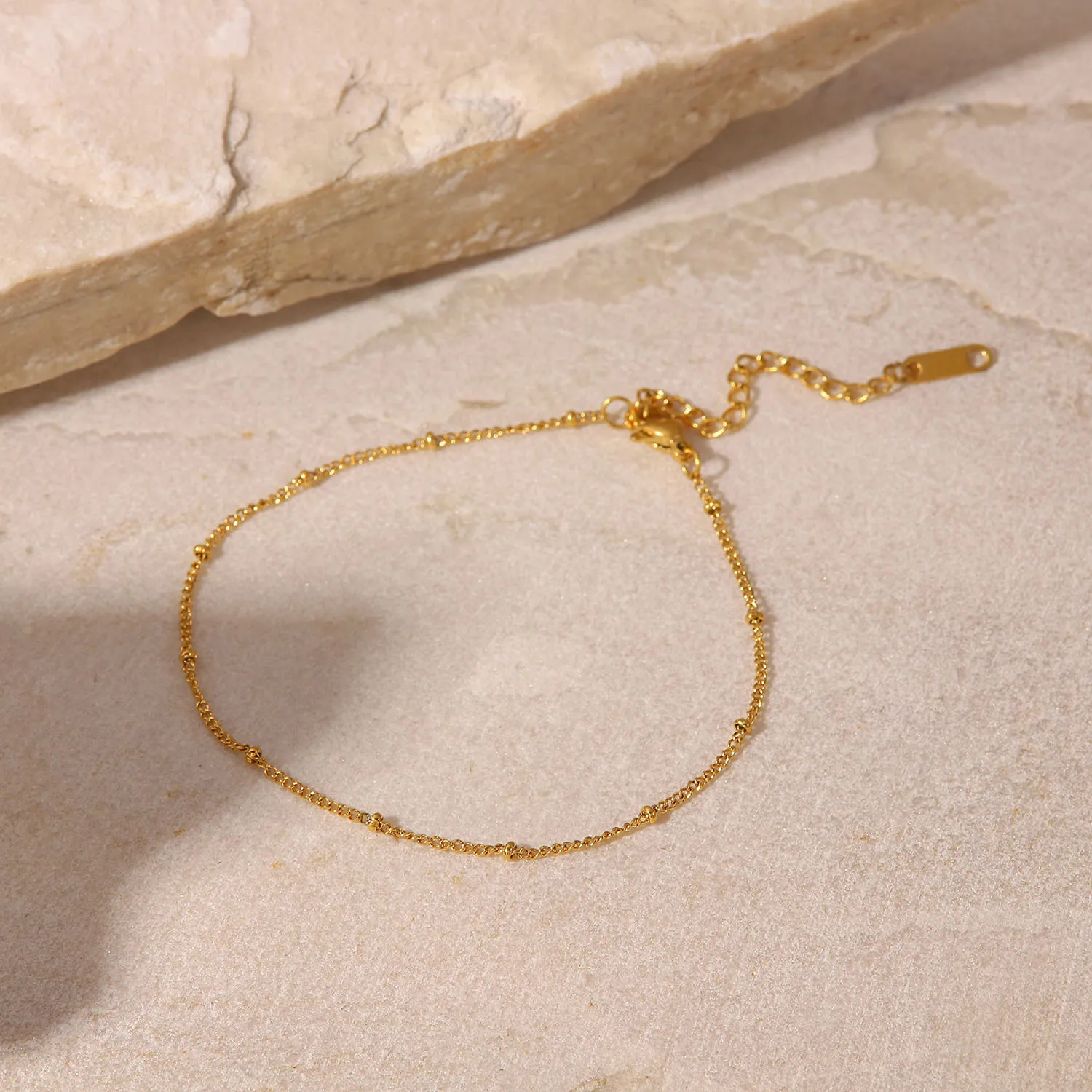 Clean Girl Quiet Luxury Beaded Satellite Chain Anklet,Waterproof Non-Fading 18K Gold Stainless Steel,Minimalist Foot Gift