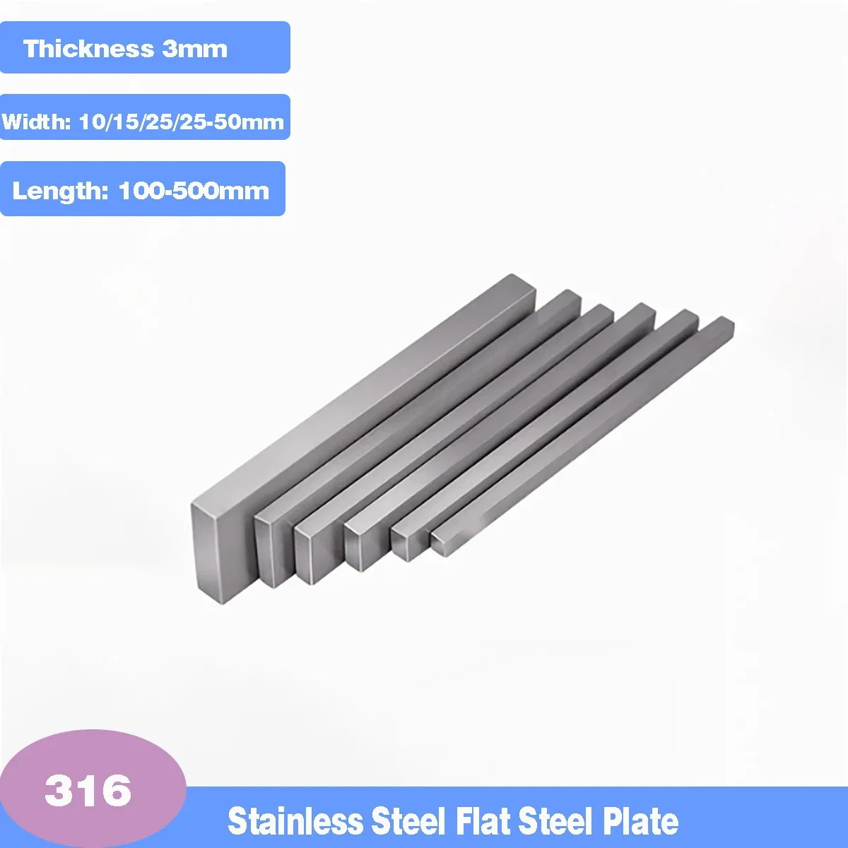 1Pcs 316 Stainless Steel Flat Steel Plate  Width 10/15/20/25/30/40/50/60/80mm Length 100/200/300/500mm Thickness 6mm