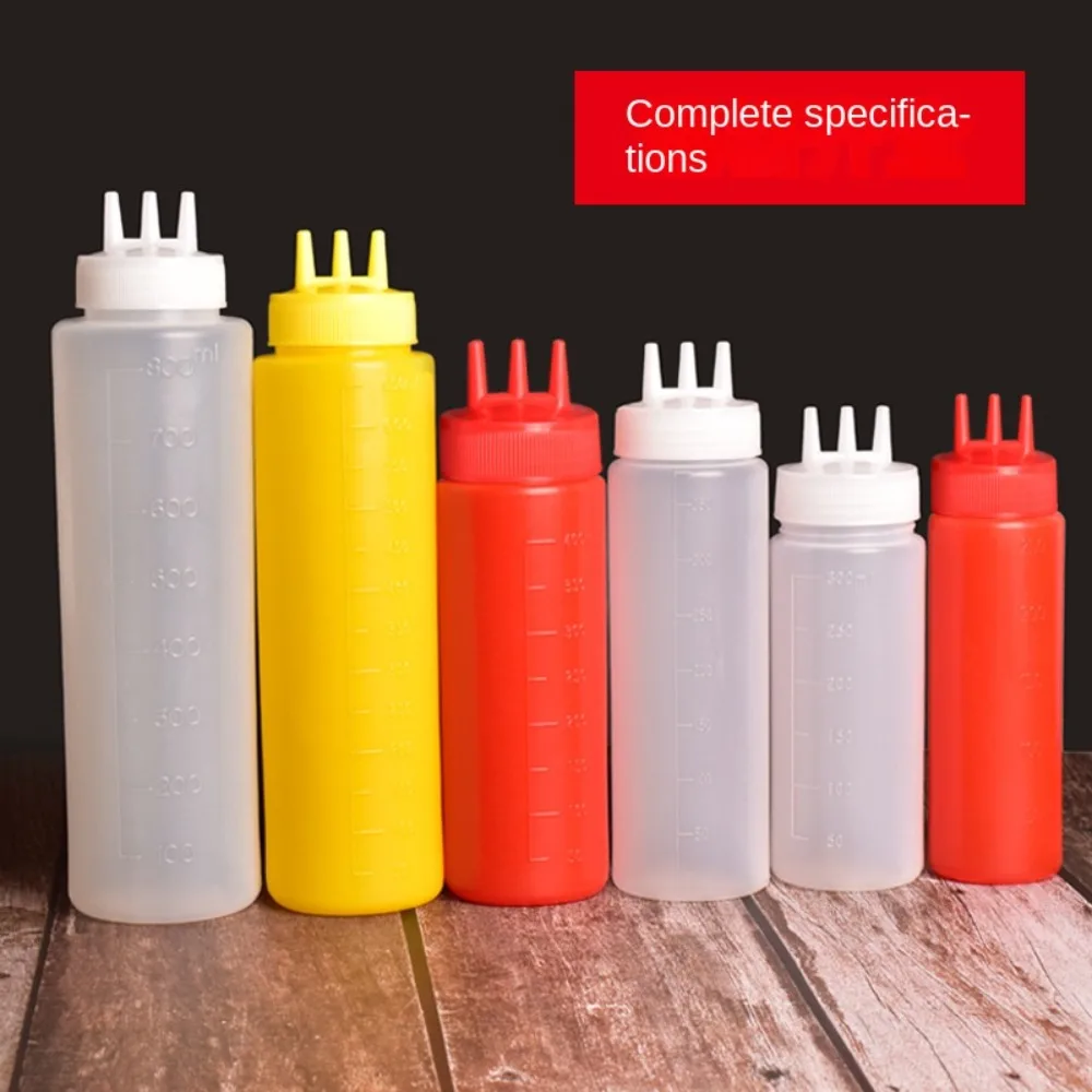 Plastic Squeezing Sauce bottle New Squeezable Graduated Jam Container Salad 3 Nozzles Gravy Boats